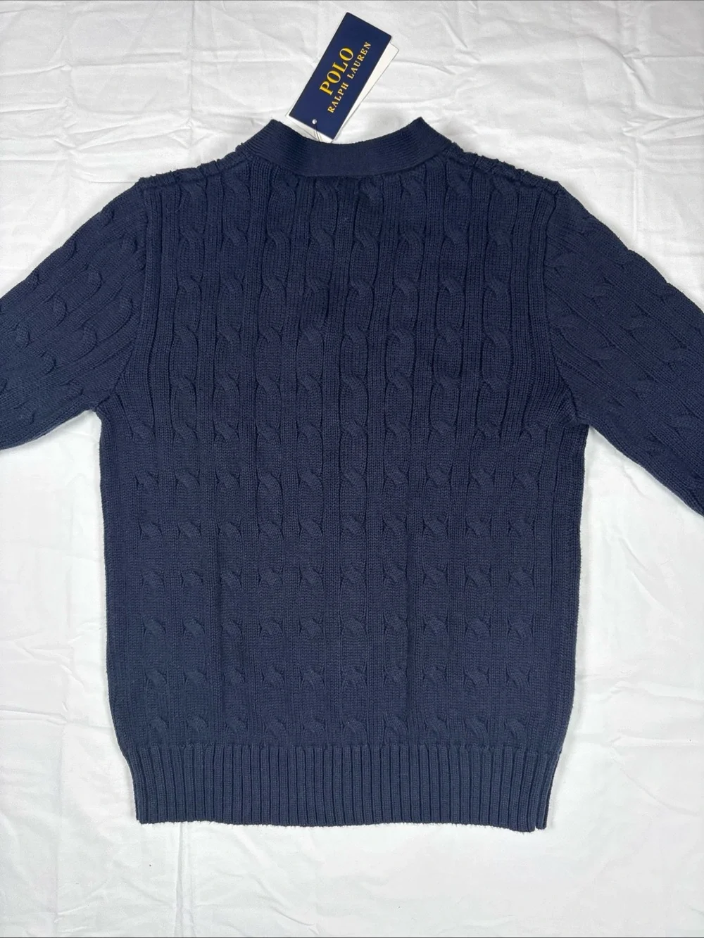 Polo by Ralph Lauren Boys Navy Cable-Knit Cardigan with Red Pony